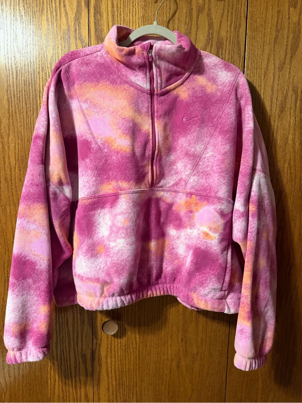 New Nike Women's One Therma-FIT Oversized 1/2-Zip Fleece Top size XL Hot Fuschia